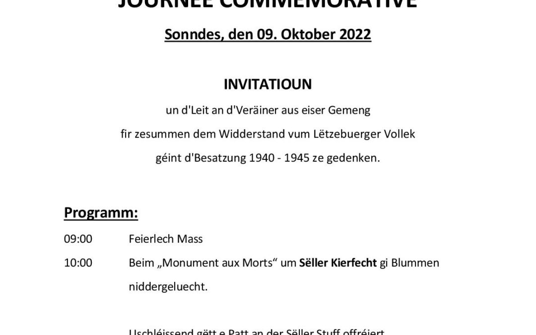Invitation Journée commémorative – 09.10.2022