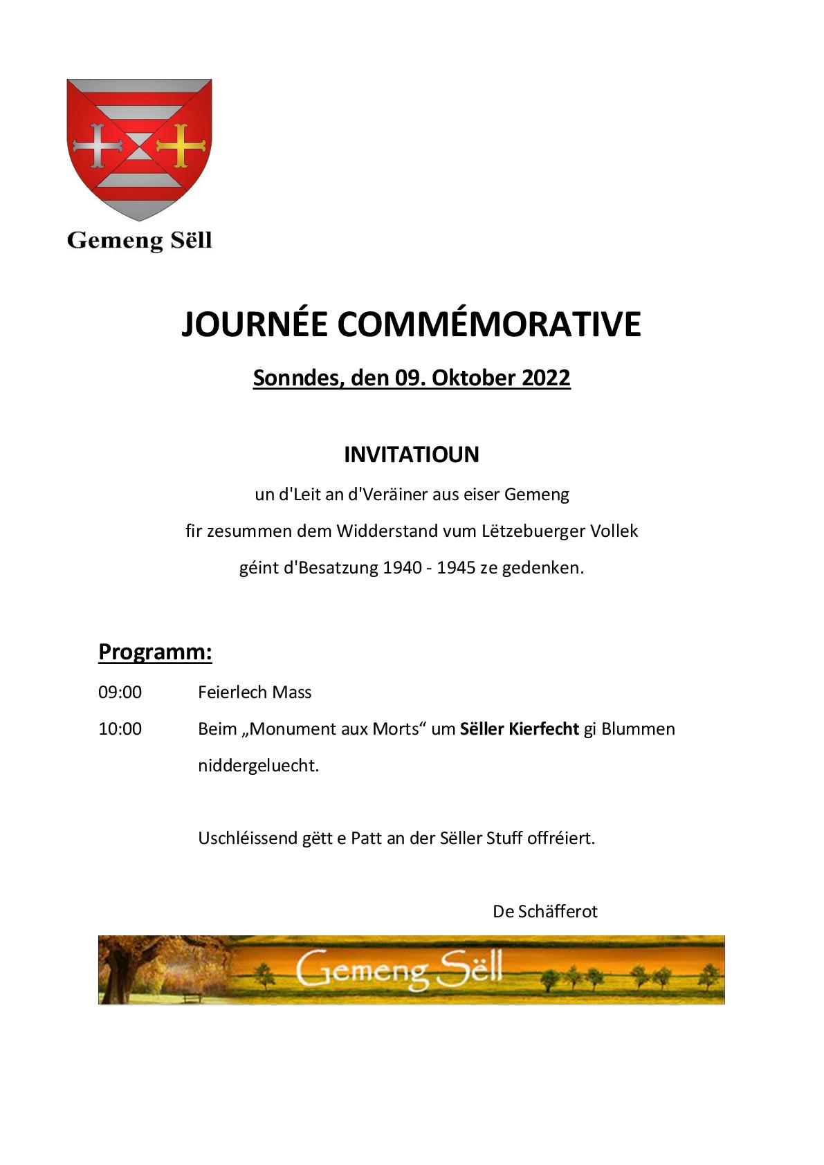 Invitation Journée commémorative - 09.10.2022