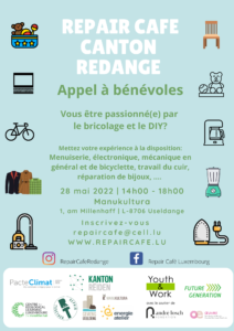 Repair Café Canton Redange - 28.05.2022 - Appel à bénévoles