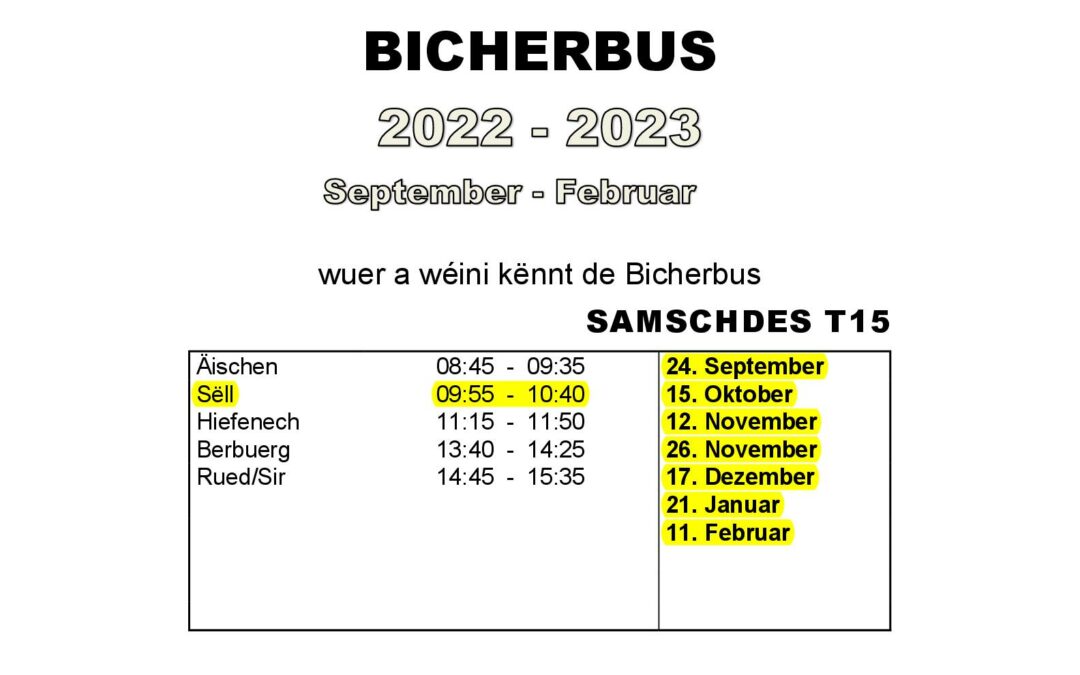 Horaires Bicherbus – septembre 2022 à février 2023 (les samedis)