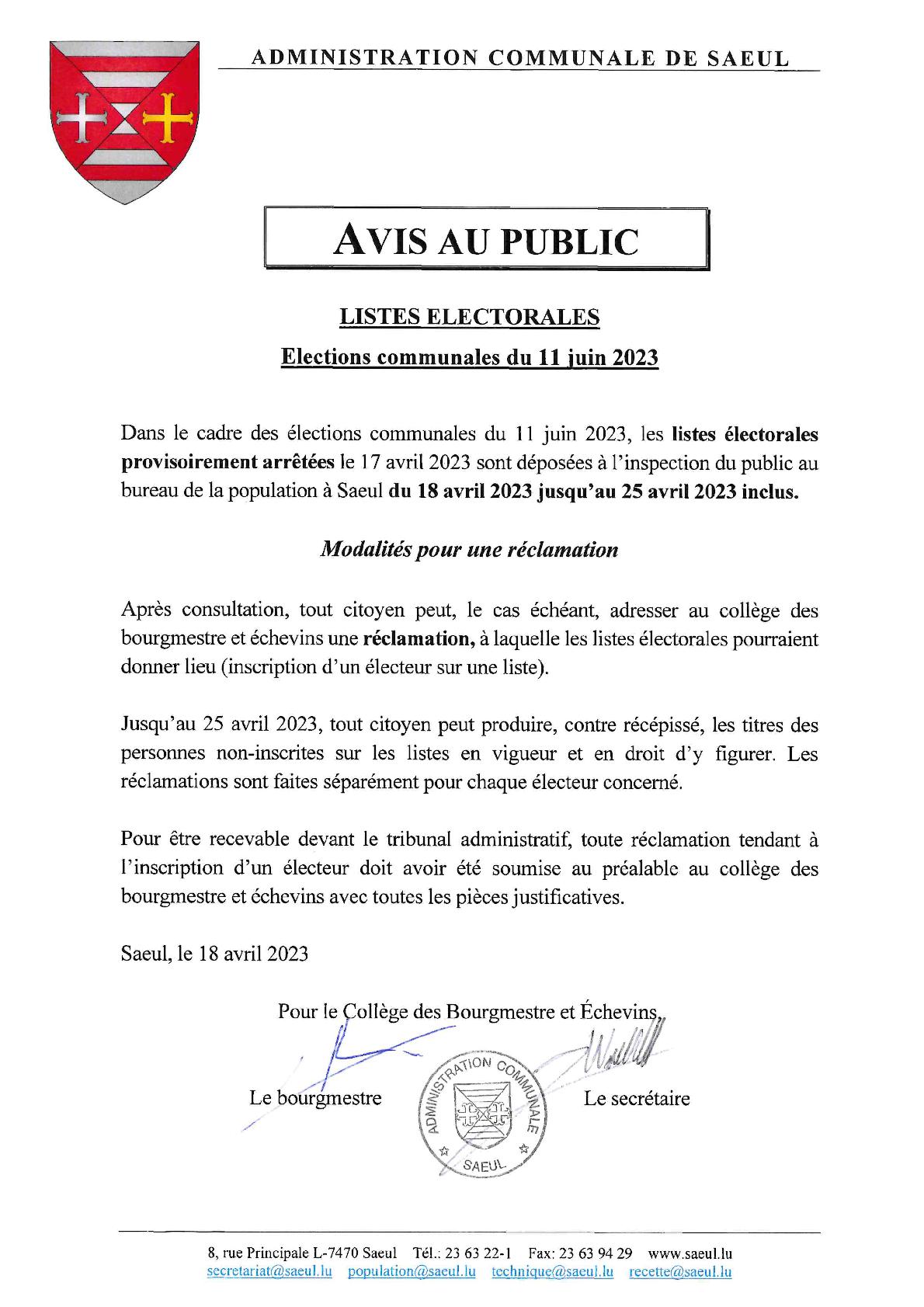 AVIS AU PUBLIC | Listes électorales provisoirement arrêtées