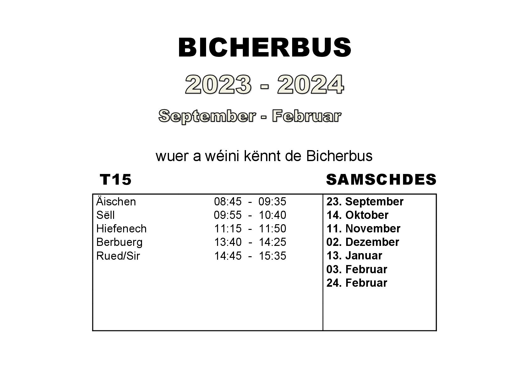 BICHERBUS | Horaire du Septembre 2023 au Février 2024