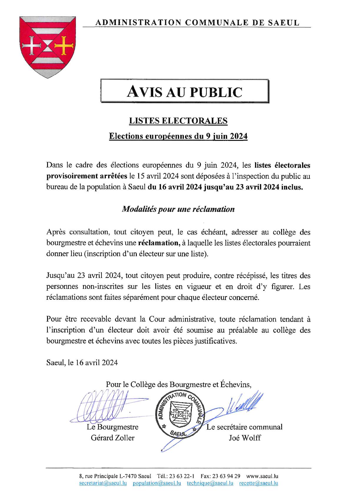 AVIS AU PUBLIC | Élections européennes - Listes électorales provisoirement arrêtées