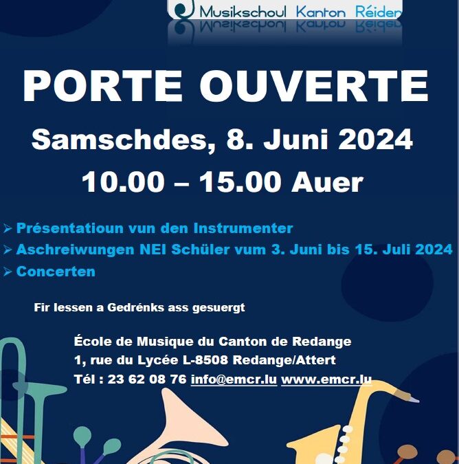 Porte ouverte à l’Ecole de Musique du Canton de Redange le 08 juin 2024 de 10.00 à 15.00 heures