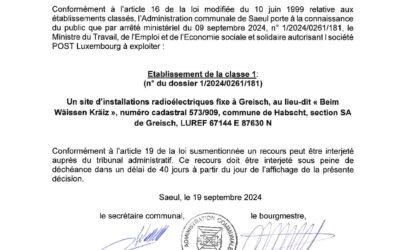 Établissement de la classe 1 | n° 1/24/0261/181 – Post Luxembourg