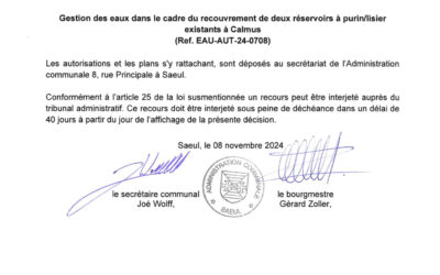 Avis au public │Administration de la gestion de l’eau │Autorisation (Réf.: EAU/AUT/24/0708)