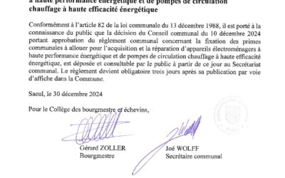 Règlement communal | Primes acquisition et réparation d’appareils électroménagers et de pompes de circulation chauffage