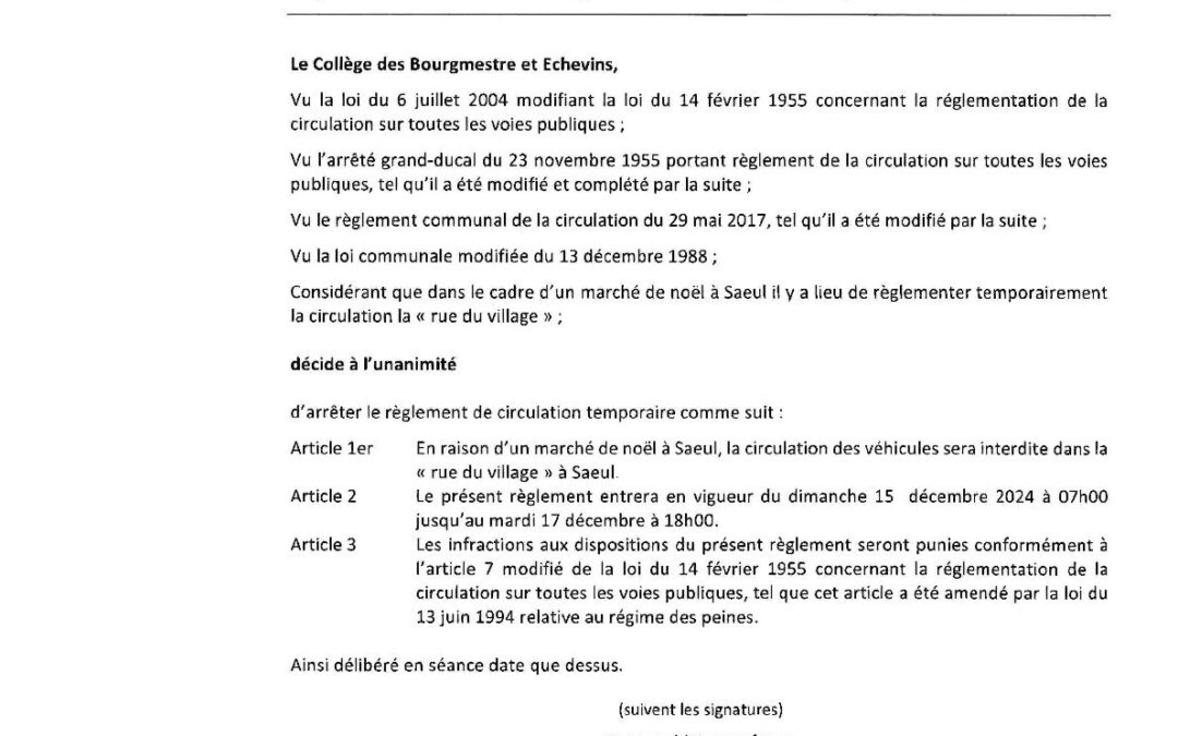 Règlement de circulation temporaire à Saeul