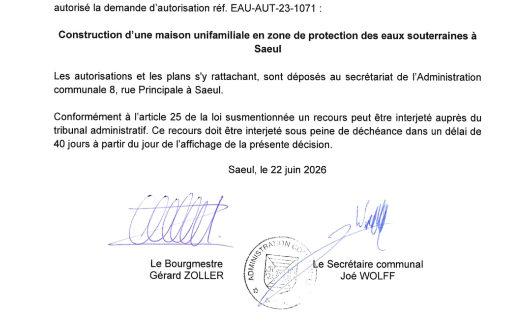 Avis au public │AGE│Autorisation (Réf. EAU-AUT-23-1071)