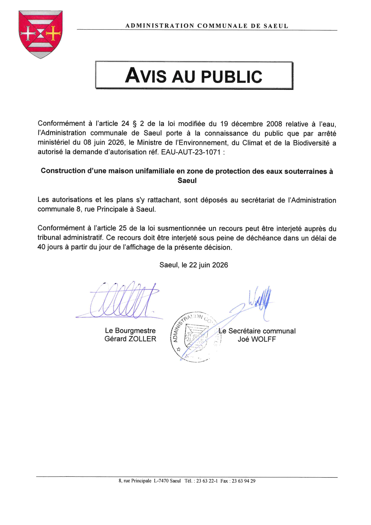 Avis au public │AGE│Autorisation (Réf. EAU-AUT-23-1071)