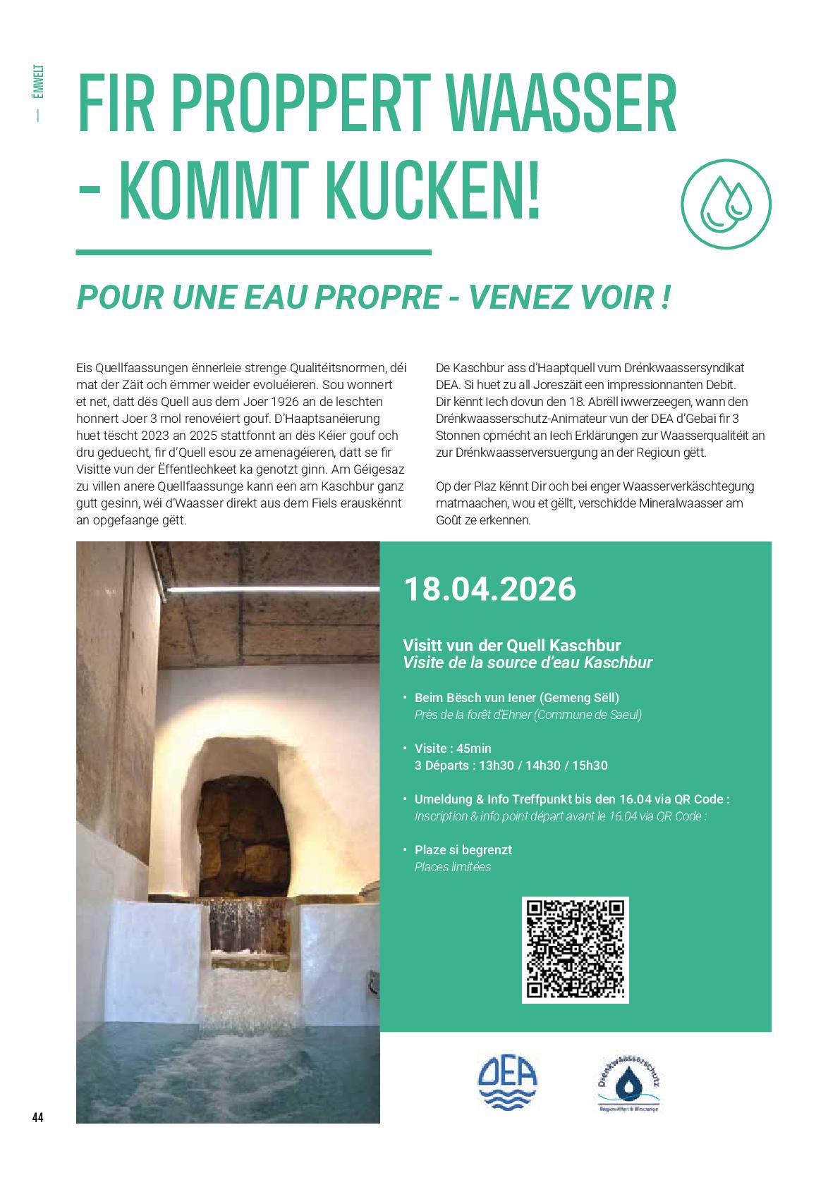 Fir proppert Waasser - Kommt kucken ! | Pour une eau propre - Venez voir !