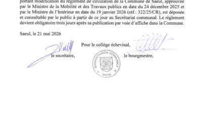 Modification du règlement de circulation de la Commune de Saeul