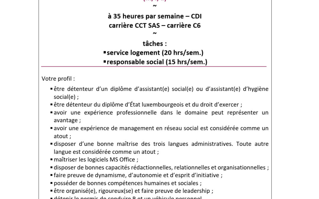OSCARE | Annonce d’emploi → Assistant(e) social(e)